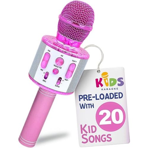 Move2Play, Kids Karaoke Microphone | Includes Pre-Loaded Songs & Bluetooth | Kids Birthday Party Gift | Toy for All Ages 2, 3, 4, 5, 6+ Year Old Girls, Boys & Toddlers
