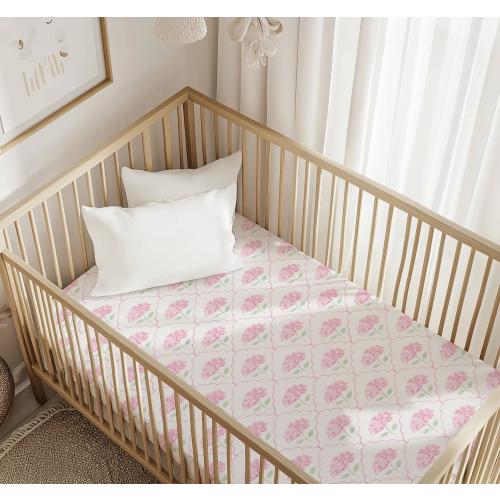 Pink Hydrangea Floral Crib Sheet - Baby Girl Vintage Nursery Decor