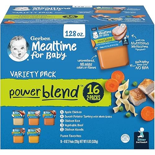 Gerber 2nd Foods Hearty Dinners Puree Favorites Baby Food, Variety Pack, 4 oz Tub (32 Pack)