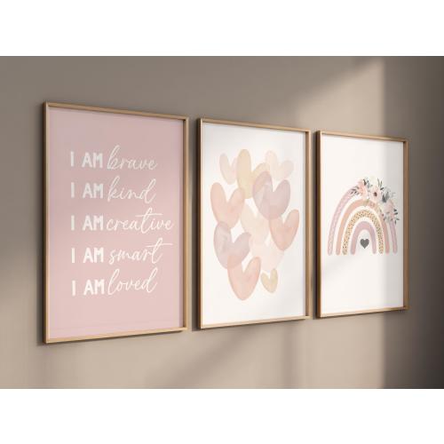 Rainbow Heart Nursery Print: Boho Baby Girl Room Decor