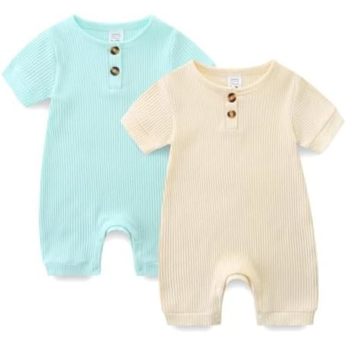 Baby Boy Girl Clothes 2 Pack Short/Long Sleeve Snap Closure Romper for Infants