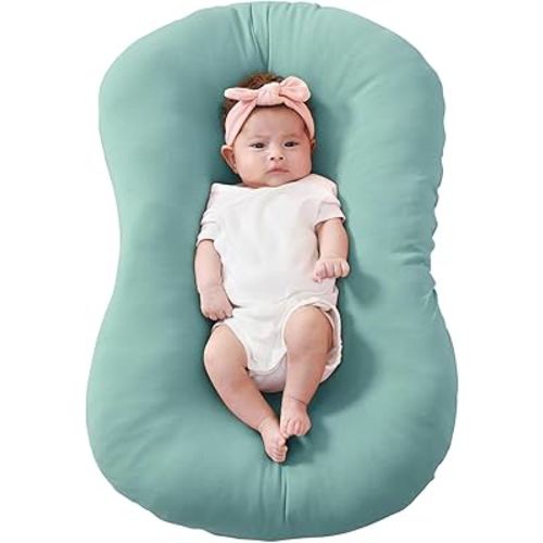 FUNUPUP Rayon Made from Bamboo Baby Lounger Cover Compatible with Snuggle Me Lounger, Infant Lounger Pillow Cover for Newborn, Removable Elastic Newborn Lounger Cover,Cover Only,Green