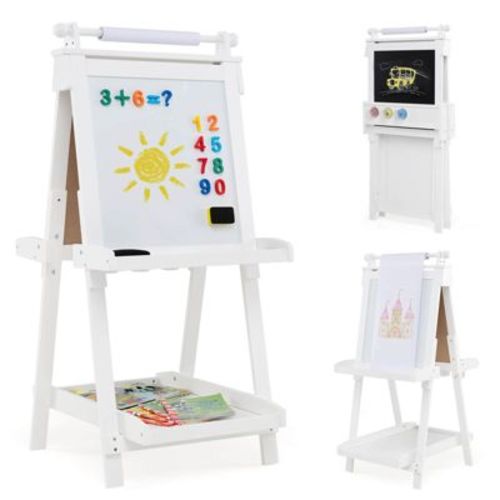 Costway Foldable Easel for Kids 3-in-1 Double-sided Art Easel with Chalkboard Blue/Gray/Green/Pink/White