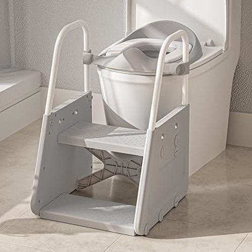 3-in-1 Adjustable Toddler Step Stool for 1-3 Years Old - Potty Training Toilet Seat with Anti-Slip Pedal, Splash Guard & Quick Assembly, Convertible Sink/Kitchen Helper (Removable Cushion)