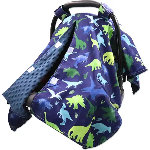 TANOFAR Car Seat Cover Baby, Carseat Covers Baby Boy Girl, Peekaboo Opening Infant Car Seat Cover for Winter, Warm & Cozy, Blue Dinosaur