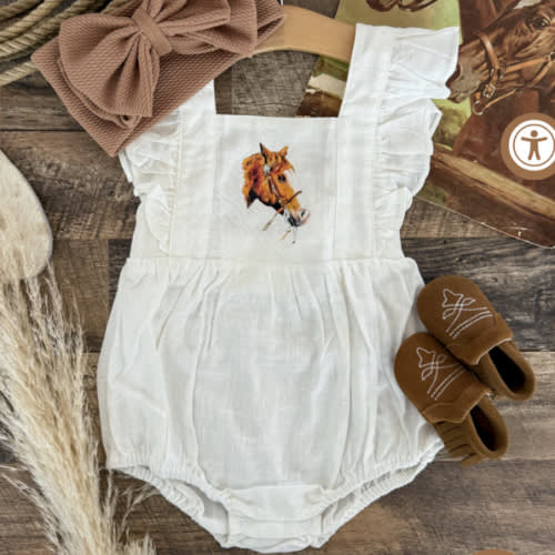 Blazin' Days Horse White Romper