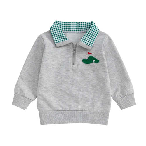 Baby Toddler Boys Golf Cart Embroidery Long Sleeve Pullover Quarter Zi – August + Willow