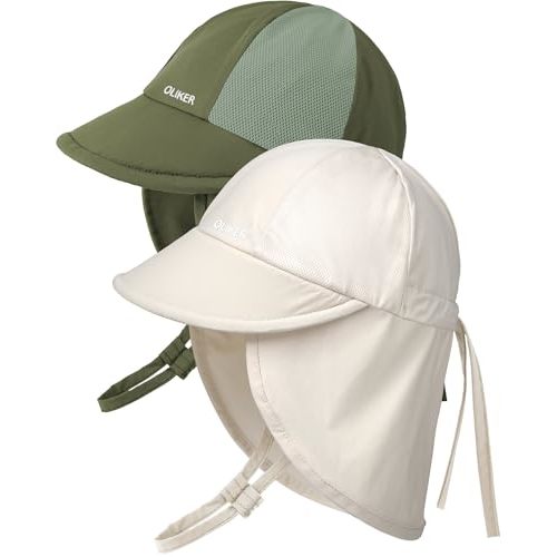 OLIKER Baby Sun Hat with Breathable Mesh, Neck Flap Infant Unisex Boys Girls Toddler UPF 50+ Summer Beach Swim Adjustable