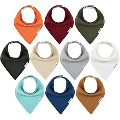TheAZBaby Organic Cotton 10-Pack Baby Bandana Drool Bibs for Boys and Girls, Neutral Solid Bibs for Teething and Drooling.