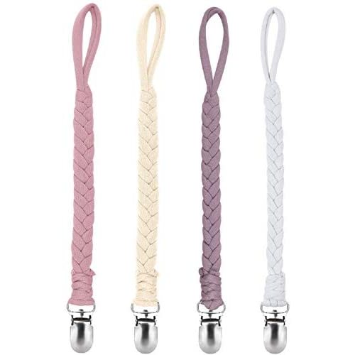 Pacifier Clip Holder for Boy and Girl Unisex Design Universal Handmade Braided Rope Paci Clip Easy to Use 4 Pack(Purple)