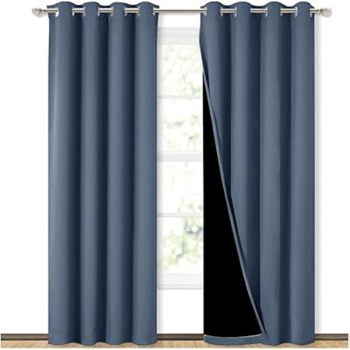 NICETOWN 100% Blackout Curtains 84 inches Long, Pair of Energy Smart & Noise Blocking Out Drapes for Baby Room Window, Thermal Insulated Guest Room Lined Window Dressing (Stone Blue, 52 inches Wide)