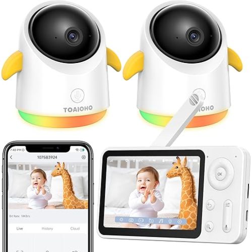 Baby Monitor with 2 Cameras and Audio WiFi/No WiFi: Baby Monitor WiFi Smartphone APP Control NightVision 4.3' Screen Smart Video Baby Monitor with Remote PTZ 2-Way Talk Motion & Cry Alert iOS/Android