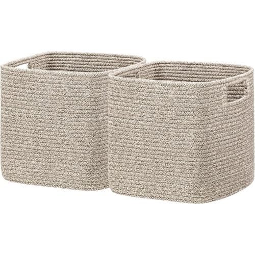 UBBCARE Storage Cubes 11 Inch, Cotton Rope Woven Baskets for Organizing, Cube Storage Bin for Baby Nursery, 2-Pack Square Toy Storage Baskets for Shleves Organizer, Closet, Kidsroom, All Browm