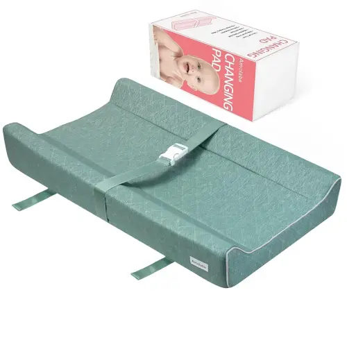 Baby Soft Changing Pad with Washable Cover, Baby Diaper Changing Pads for Dresser Top with Safety Strap,Non-Slip Bottom, Topper for Standard Size Infant Diaper Table & Dresser(Green)