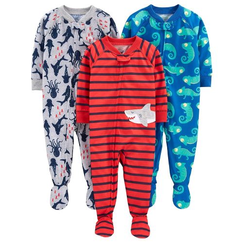 Simple Joys by Carter's Toddlers and Baby Boys' Loose-Fit Polyester Jersey Footed Pajamas, Pack of 3