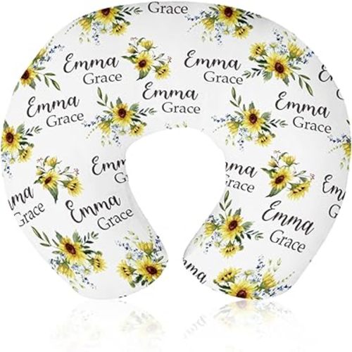 Customizable Flowers Baby Nursing Pillow Cover - Add Your Baby's Name, Ultra-Soft Stretch Fabric, Fits Standard Nursing Pillows, Ideal for Baby Showers Style 14
