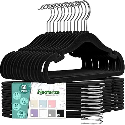 Velvet Kids Hangers 60 Pack - Black Toddler Hangers with Notches, Heavy Duty Non-Slip Velvet Baby Hanger