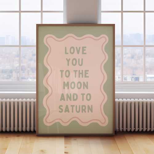 Nursery Digital Print Cute Nursery Quote Digital Download Wall Art Love You To The Moon And To Saturn Print Pastel Pink Green Girly Wall Art