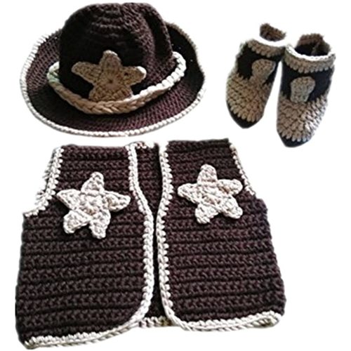 Pinbo® Newborn baby boys Photo Prop Crochet Cowboy Set Hat Vest Boots Costume