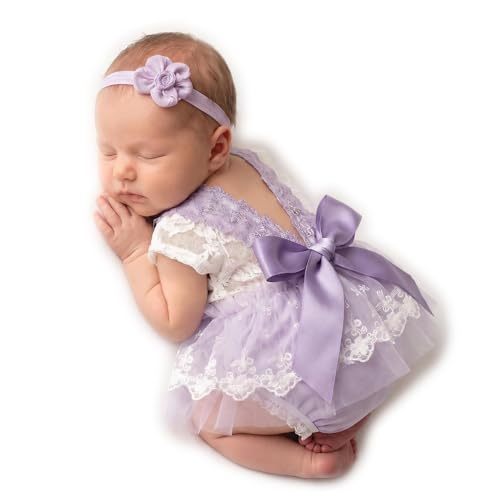 Zeroest Newborn Photograohy Outfits Girl Lace Romper Headband Props Newborn Girl Photoshoot Photo Outfit Infant Baby Picture