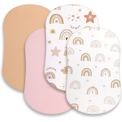 4 Pcs Baby Bassinet Sheets Soft Fitted for Baby Boys Girls Soft Cotton Boho Rainbow Bassinet Sheet Cover Safe Comfort for Standard Bassinet Pads Rectangular Mattress Cradle