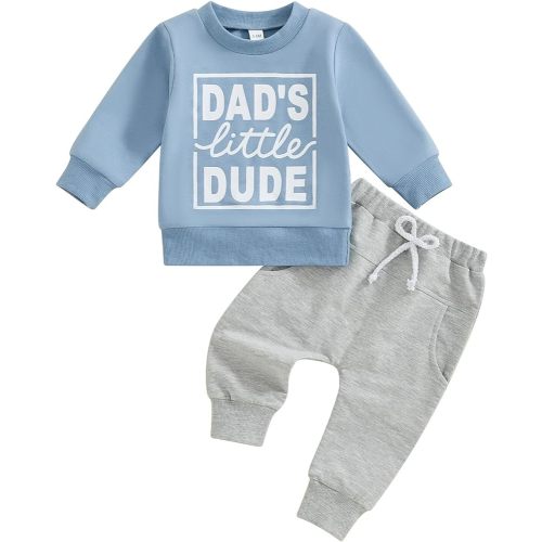 Kupretty Toddler Baby Boy Fall Winter Clothes Letter Graphic Long Sleeve Sweatshirt Pullover Tops + Joggers Pants Outfit Set