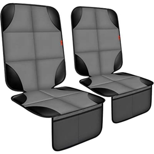 Car Seat Protector 2 Pack Car Seat Cushion Mat Thickest Padding,Waterproof 600D Fabric Car Seat Covers for Non-Slip Backing Mesh Pockets for Baby and Pet 2 Seat Protector Gray