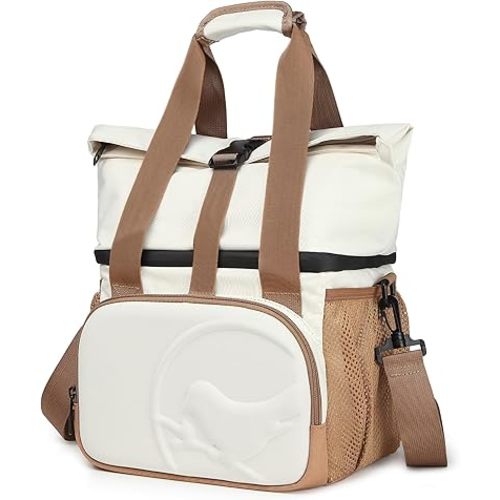 SUNNY BIRD 14L Large Insulated Lunch Bag, Leakproof and Dual Compartment Lunch Cooler Box for Women Adult and Men, Fits 21 Cans (Ivory White 01)