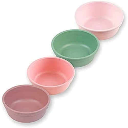Re-Play Made in USA 12 Oz. Reusable Plastic Bowls, Pack of 4 Without Lid - Dishwasher and Microwave Safe Bowls for Snacks and Everyday Dining - Toddler Bowl Set 5.75" x 5.75" x 2", Desert Roses