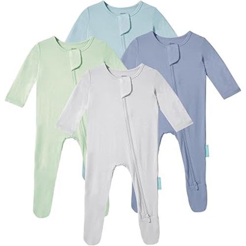 PurComfy Baby Zipper Footie Pajamas, Supersoft Bamboo Rayon Baby Footed Pjs Boy Girl 0-3-6-9-18-24 Month Coverall Sleepers