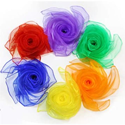Novelty Place 12Pcs Dance Juggling Scarves, Silk Square Play Scarves for toddlers and kids - Performance Props Musical Instrument Accessories - 6 Colors (24" x 24")