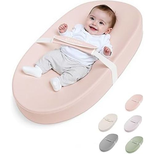 COMOMY Baby Changing Pad with Wipeable & Waterproof PU Cover, Contoured Diaper Changing Pad for Dresser with Non-Slip Safety Belt, Portable and Lightweight, Large Cushioned Foam, Pink