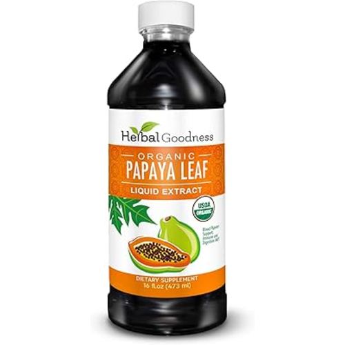 Herbal Goodness Papaya Leaf Extract Platelet Support - 15X Blood Platelet Boost, Bone Marrow & Spleen Support, Immune & Gut Health, Digestive Enzyme - Organic Kosher 16 oz Liquid Extract