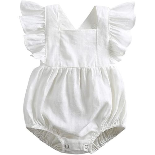 Baby Girls Playsuits Ruffled Bodysuit Fly Sleeve Romper Newborn Cotton Linen Jumpsuit Infant Summer Clothes