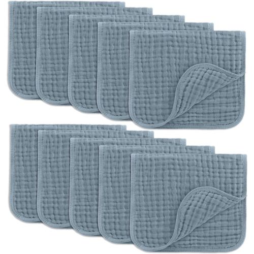 Comfy Cubs Muslin Burp Cloths 20" x 10", Pack of 10 - Large, 6-Layer, Ultra Absorbent 100% Cotton for Baby Drool and Messes - Soft, Safe & Gentle Baby Burp Cloths for Boys & Girls - Pacific Blue