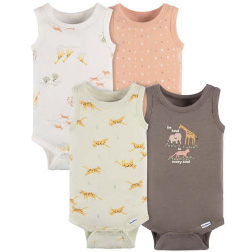 4-Pack Baby Neutral Ivory Safari Sleeveless Onesies® Bodysuits