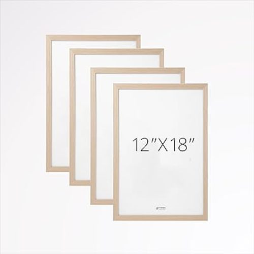 12x18 Beige Picture Frame Set of 4 Natural 12 by 18 Wood Poster Frame Woodgrain Photo Frame for Vertical or Horizontal Wall Mounting Display