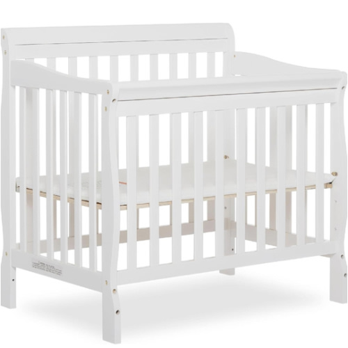 Dream On Me Aden 4-in-1 Convertible Mini Crib In White, Greenguard Gold Certified, Non-Toxic Finish, New Zealand Pinewood, With 3 Mattress Height Settings