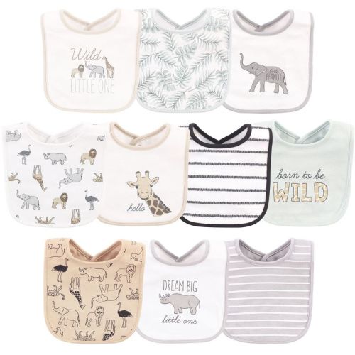 Hudson Baby Infant Unisex Cotton Bibs, Modern Neutral Safari, One Size