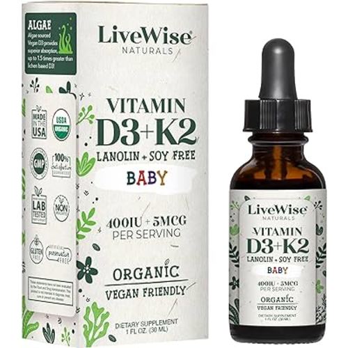 Vitamin D3 and Vitamin K2 Liquid Drops – Baby Vitamin D Drops for Infants w/ Vitamin K for Optimal Absorption – Vitamin D3 K2 Supplement w/ Organic MCT Oil Supports Healthy Bones, Brain, Immune System