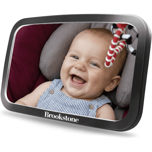 Brookstone Adjustable Wide View Shatterproof Rectangular Shaped Baby Car Mirror, Black