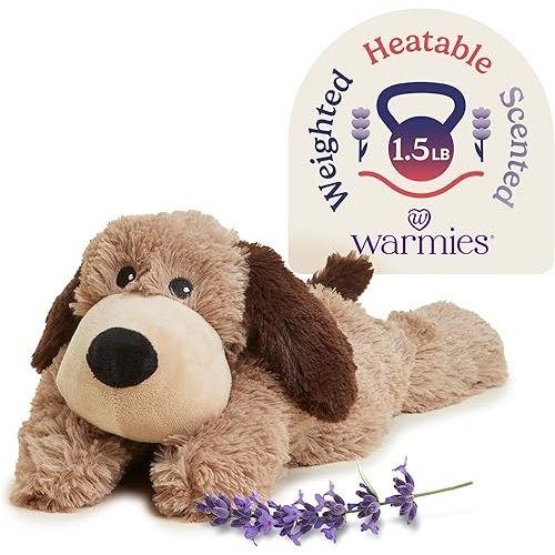 warmies Microwavable & Weighted Stuffed Animals, Brown Dog - Heated Stuffed Animal Plushie for Warmth & Comfort - Cute Soft Plush Toys for Adults & Children (Boys, Girls, Babies & Toddlers)