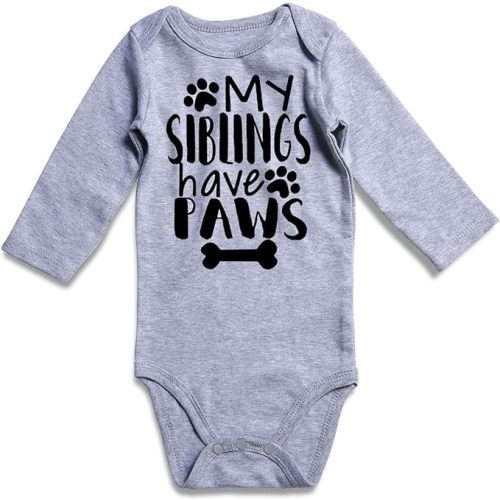 Funnycokid My Siblings Have Paws Bodysuit Baby Boys Girls Gender Neutral Clothes Long Sleeve Jumpsuit 0-12 Months