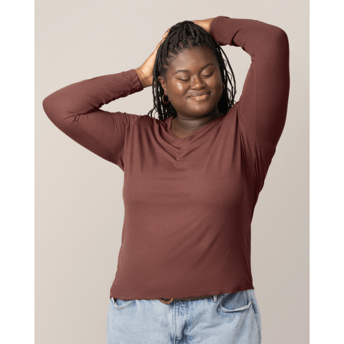 Ribbed Bamboo Maternity & Nursing Long Sleeve T-shirt | Redwood - Kindred Bravely