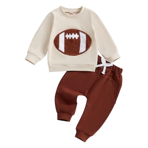 Baby Boy Football Game Day Clothes Toddler Rugby Print Crewneck Sweatshirt Pants Set Spring Sweatsuit Outfits