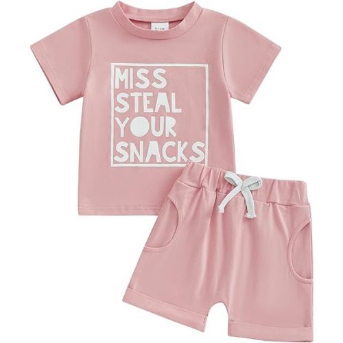 Adobabirl Toddler Baby Girl Clothes Letter Print Short Sleeve Tshirt and Shorts Set Cute Summer Outfits For Girls 2t 3t