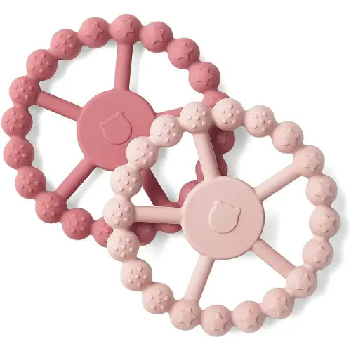 Samigo Ring Baby Teether Toys, Silicone Teething Ring Toys for Babies 0-6 6-12 Months, Baby Teethers 0-3 Months, Infant Teething Relief, Baby Girl Essentials - 2 Pack