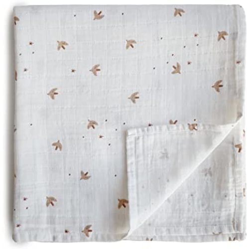 mushie Muslin Baby Swaddle Blanket | 100% Organic Cotton (Sparrow)