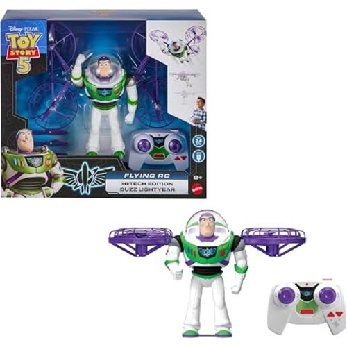 Mattel Disney and Pixar Toy Story 5 Flying RC, Hi-Tech Edition Buzz Lightyear Remote Controlled Electronic Split Wing Space Ranger