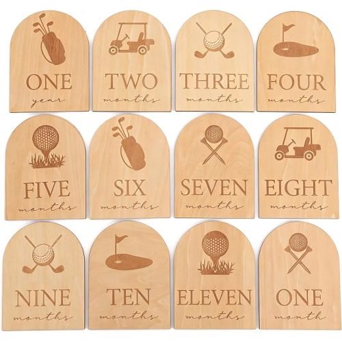 Wooden Golf 12 Monthly Milestone Markers - 12 Milestone Monthly Signs for Baby Boy,Wooden Golf Photo Prop,Nursery Photo Prop, Baby Shower